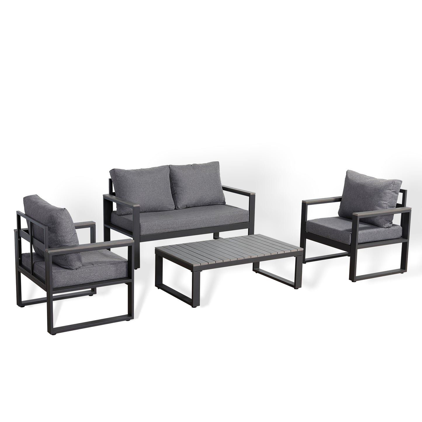 CK-04 Dune Range Large Sofa Set Charcoal Aluminium Frame With Grey Cushions