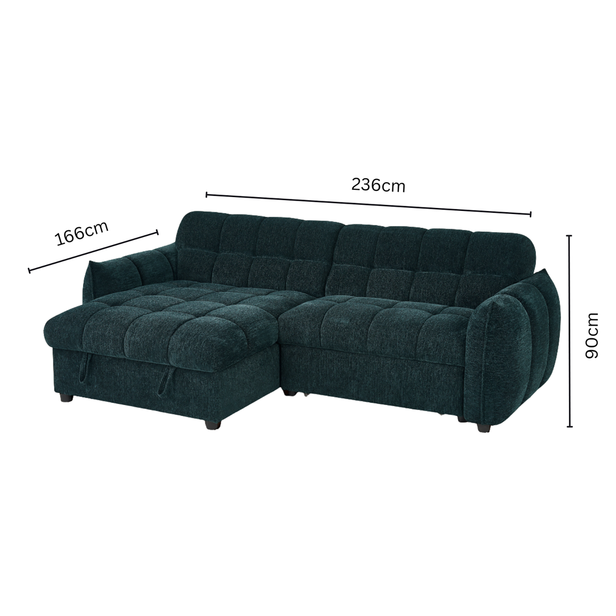 Marlow Teal Universal Corner Sofa Bed – Quilted Design with Chaise Storage