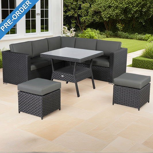 PRE ORDER-Bath Range Compact Corner Sofa with Dining Table in Black Rattan