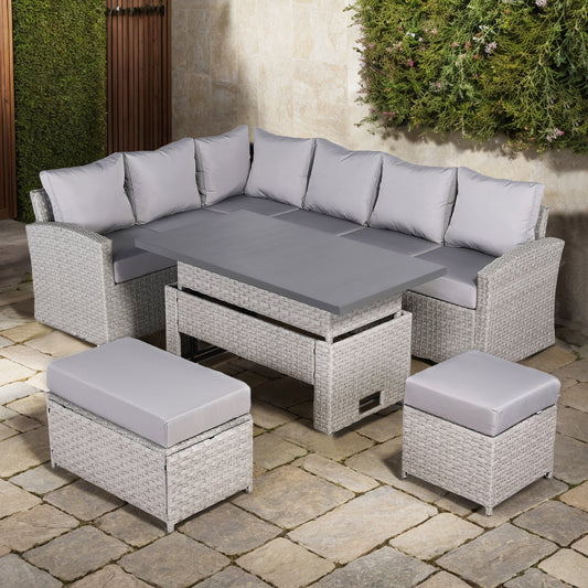 PRE ORDER...Wantage Left Hand Corner Sofa Set with Rising Table in large Grey Rattan (CS04)
