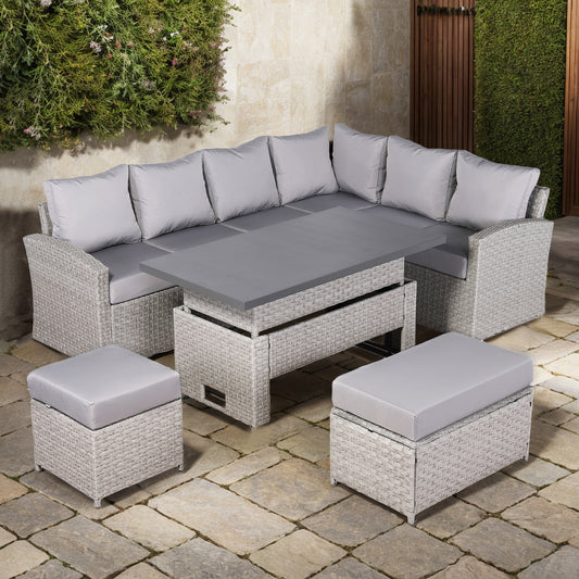 PRE ORDER...Wantage Right Hand Corner Sofa Set with Rising Table in large Grey Rattan (CS04)