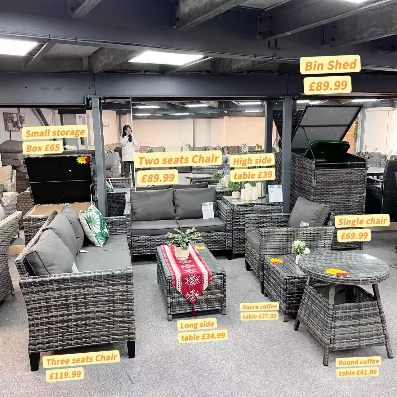 Clearance in shop, sale as shown--Palma Range Sofa Sets in Grey Rattan and Grey Cushions