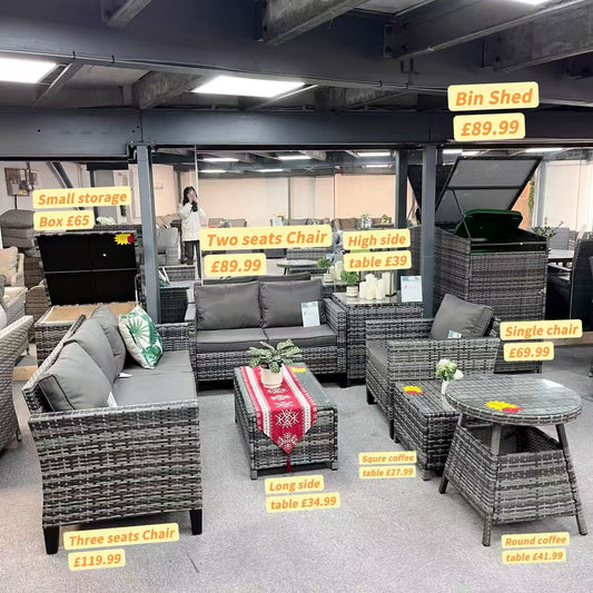 Clearance in shop, sale as shown--Palma Range Sofa Sets in Grey Rattan and Grey Cushions