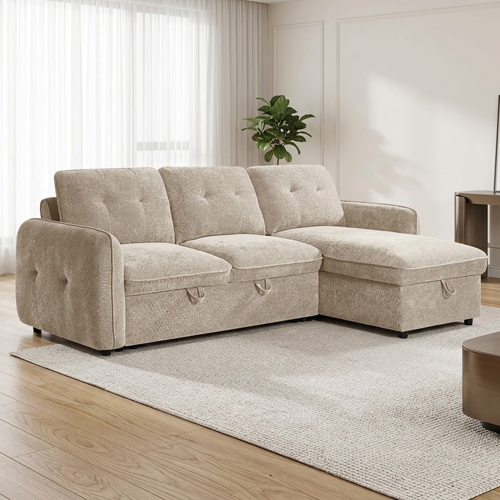 Eden Beige Universal Corner Sofa Bed – 4 Seater with Storage & 200×118cm Sleeping Area