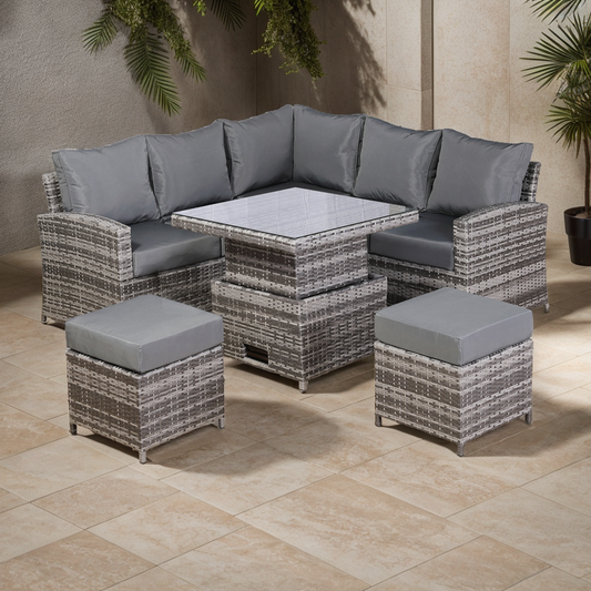 Harmony Range Square Corner Sofa Set with Rising Table in Grey Rattan