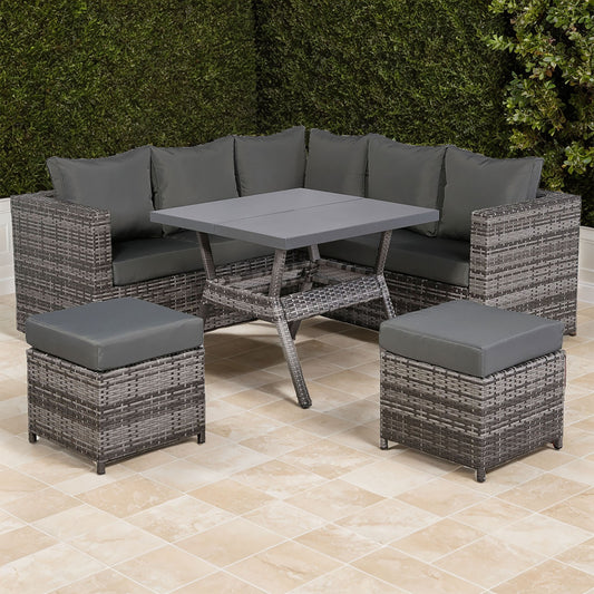Modern Range Lille Corner Sofa with Dining Table in Grey Rattan