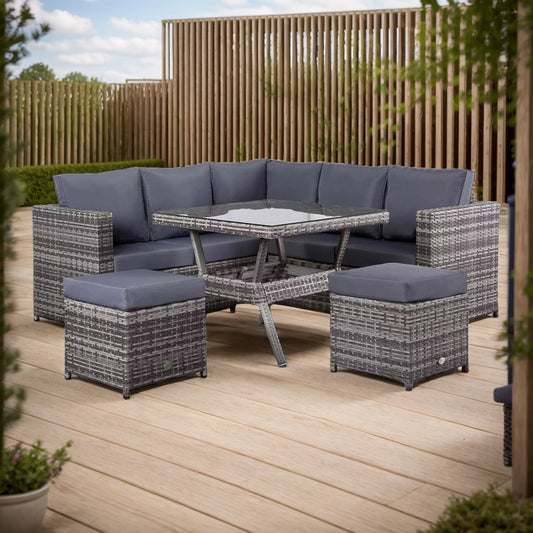 Modern Range Lille Compact Corner Sofa with Dining Table in Grey Rattan