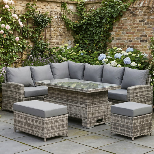 Harmony Range High Back Left Hand Corner Sofa Set with Rising Table in Grey Waeve