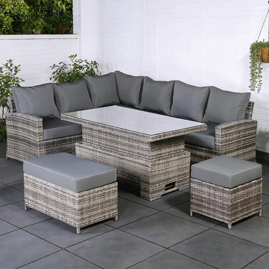 Harmony Range High Back Left Hand Corner Sofa Set with Rising Table in Grey Waeve