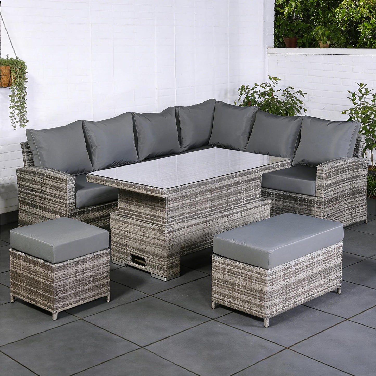 Harmony Range High Back Right Hand Corner Sofa Set with Rising Table in Grey Waeve