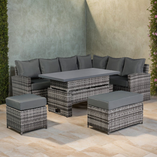 PRE ORDER...Harmony Right Hand Corner Sofa Set with Rising Table in Grey Rattan (CS04)