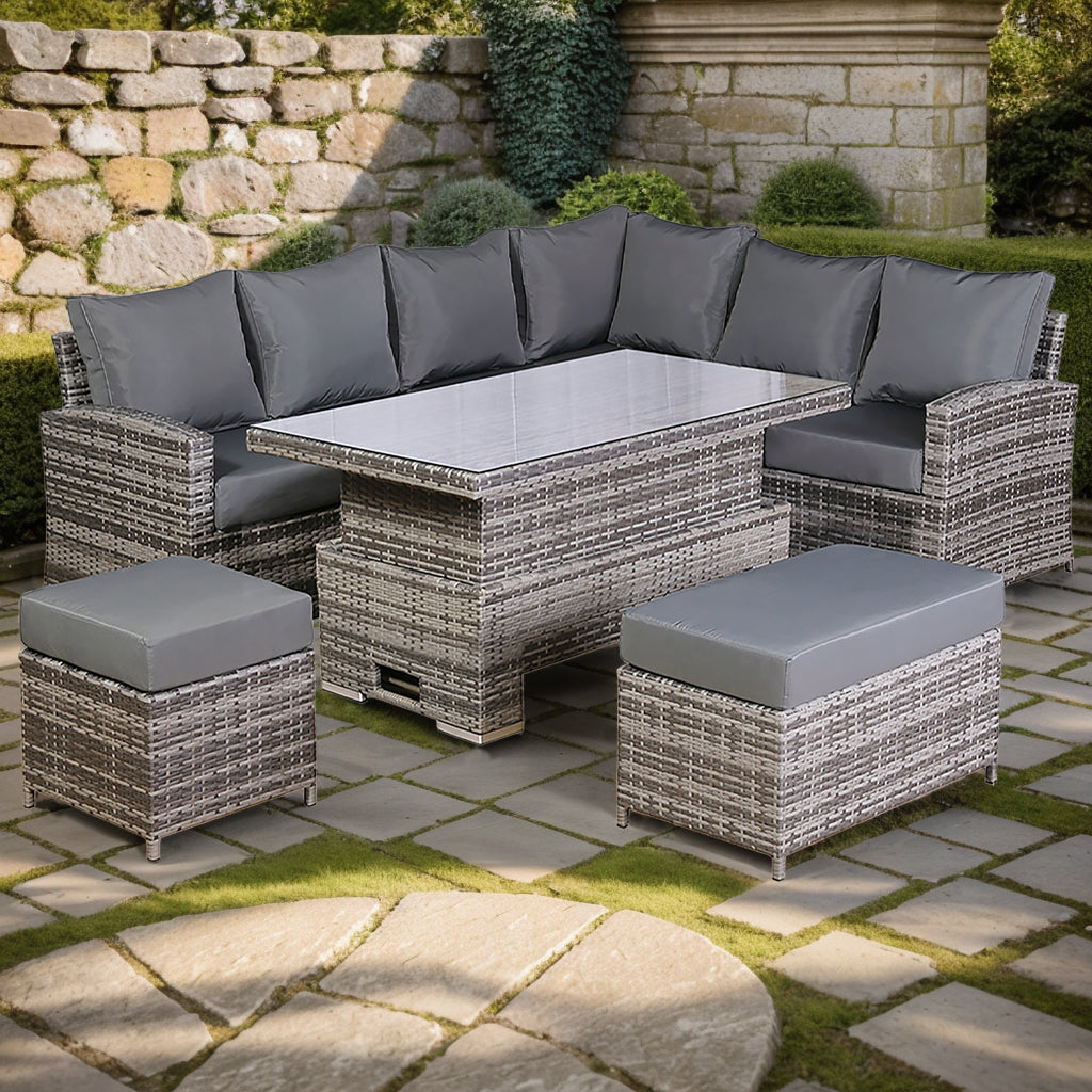 Harmony Right Hand Corner Sofa Set with Rising Table in Grey Rattan (CS12)