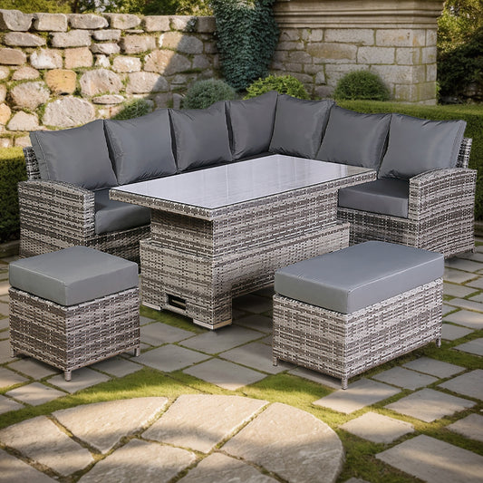 Harmony Right Hand Corner Sofa Set with Rising Table in Grey Rattan