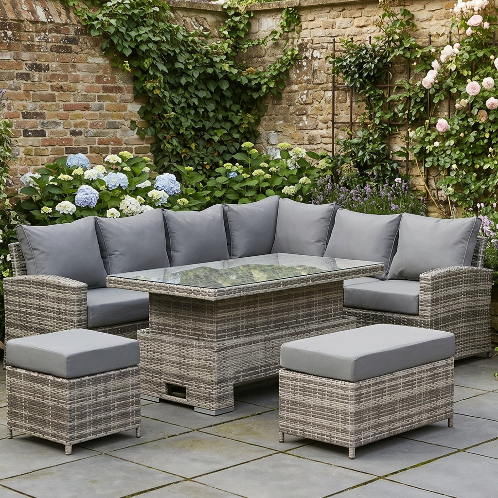 Harmony Range High Back Right Hand Corner Sofa Set with Rising Table in Grey Waeve