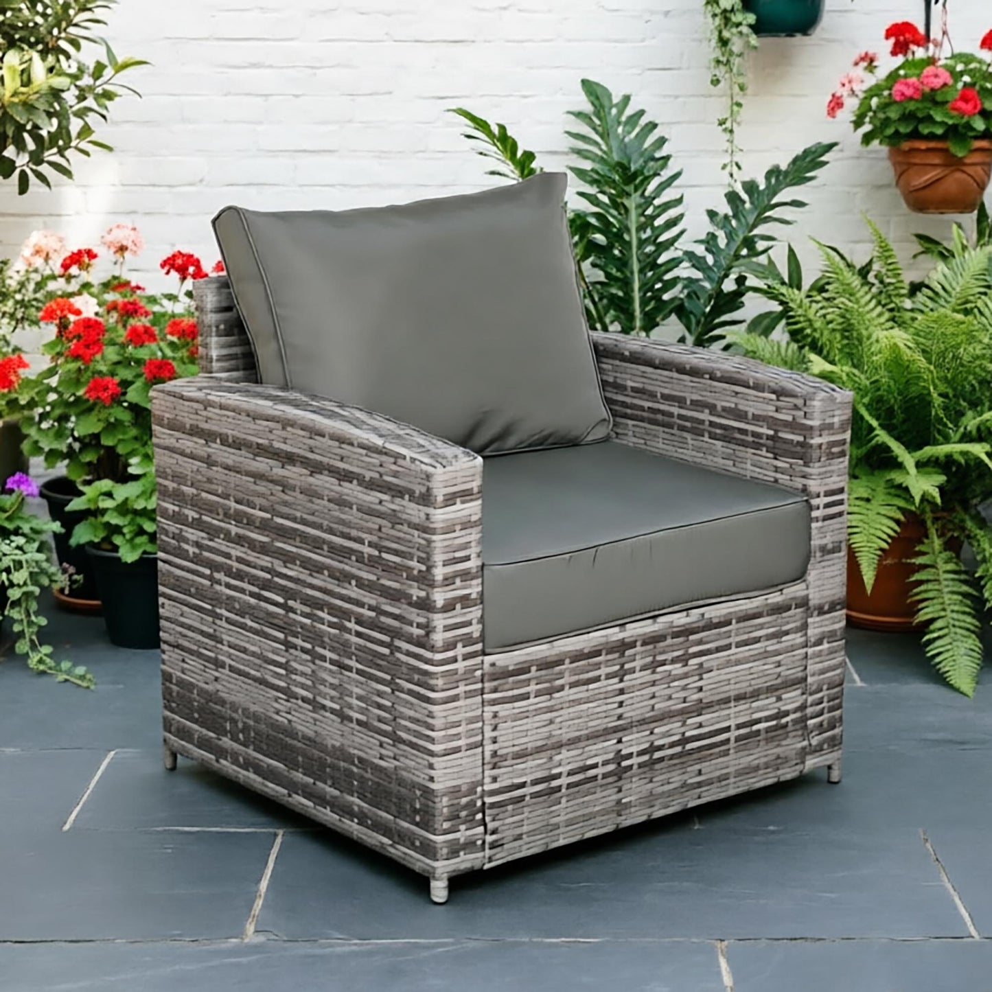 Harmony Single Arm Chair in Grey Rattan and Grey Cushions