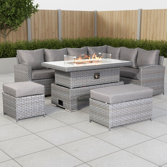 Isobella High Back Right Hand Corner Sofa Set with Fire Pit Rising Table