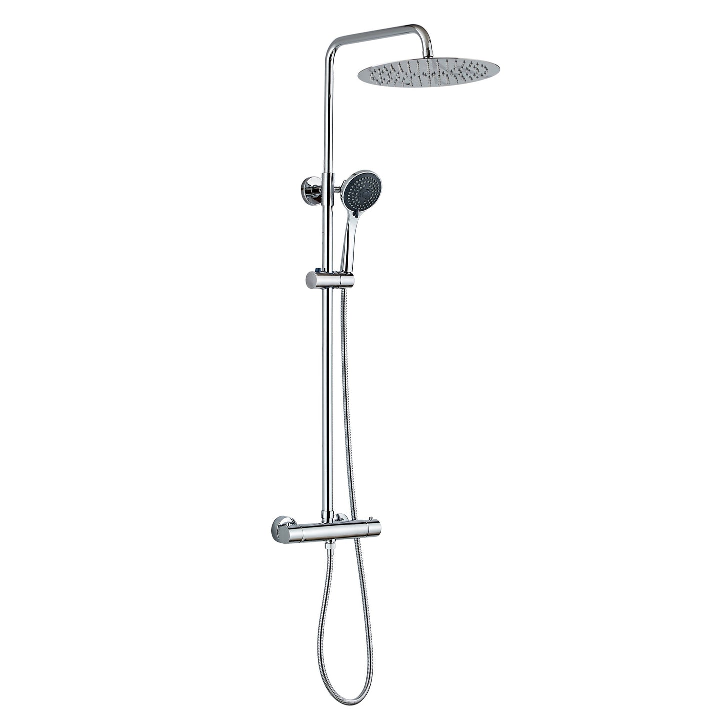 Twist Round Thermostatic Shower Valve, Fixed Head & Handset Shower Set - Chrome