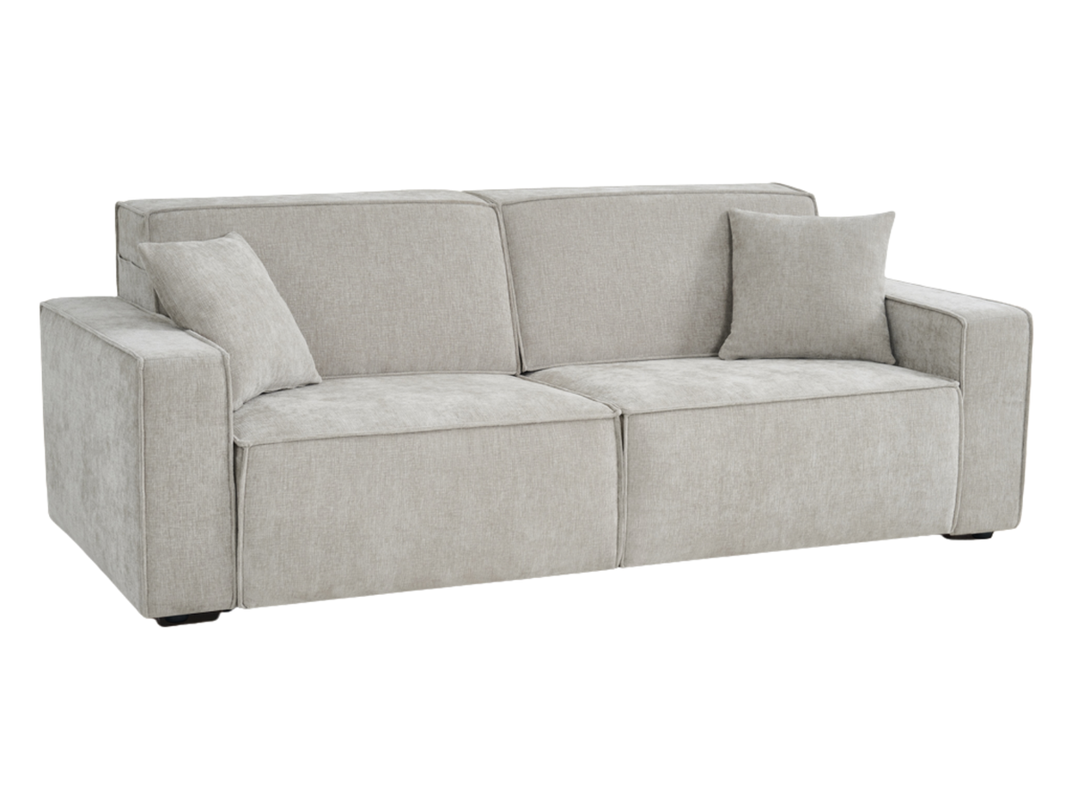 Sleek Beige Electric Sofa Bed – 3 Seater with Power Extension Mechanism & Accent Cushions