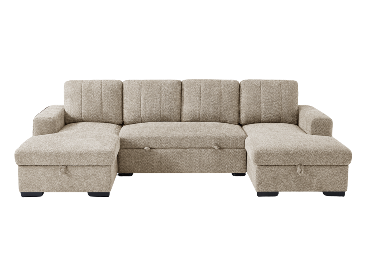 Nest Beige U-Shape Corner Sofa Bed – 5 Seater with 2 Lift-Up Storage Chaises & Large Sleeping Area
