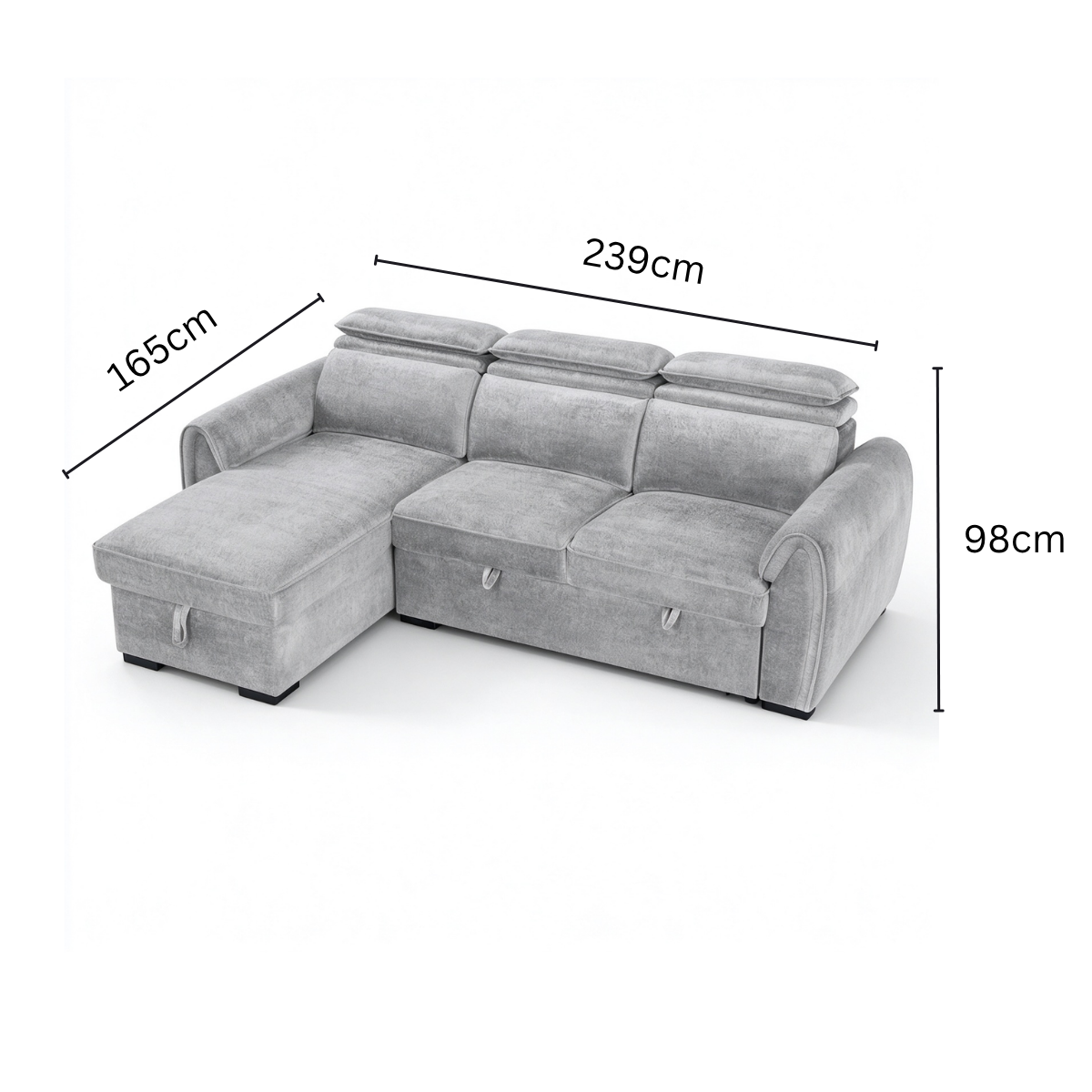 Nimbus Grey Universal Corner Sofa Bed – Adjustable Headrests, Ottoman Storage & 192×120cm Sleeping Area