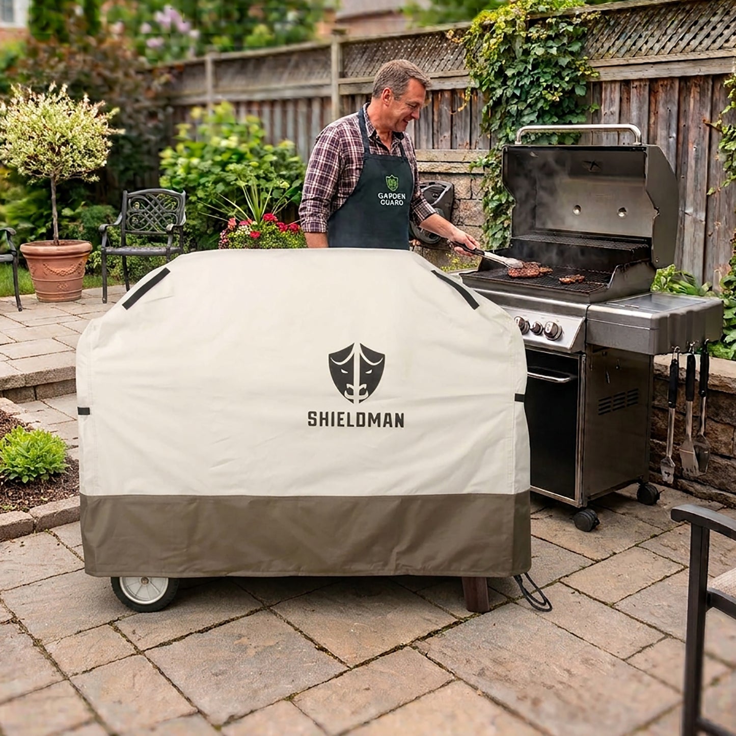 Club Rattan Heavy-Duty Waterproof BBQ Grill Cover (White & Brown) – Two-Tone Barbecue Protector