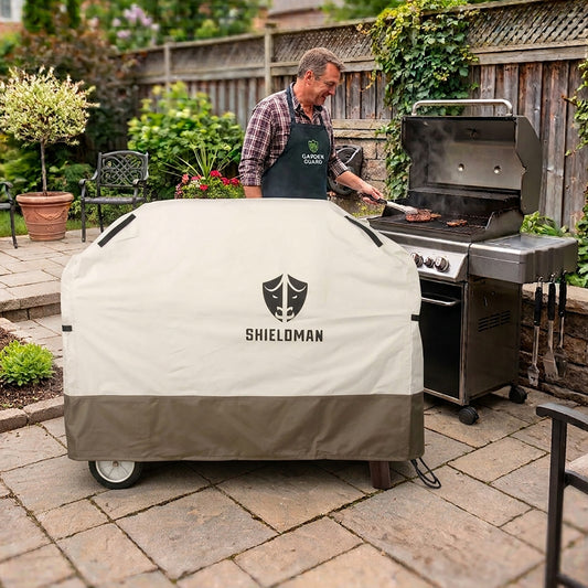 Club Rattan Heavy-Duty Waterproof BBQ Grill Cover (Beige & Brown) – Two-Tone Barbecue Protector