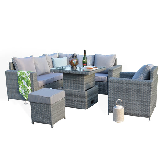 Aster Range High Back Square Dining Corner Sofa Set in Grey Weave