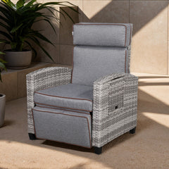 Ashley Range Reclining Armchair with Flip Table in Light Grey Weave and Grey Cushions