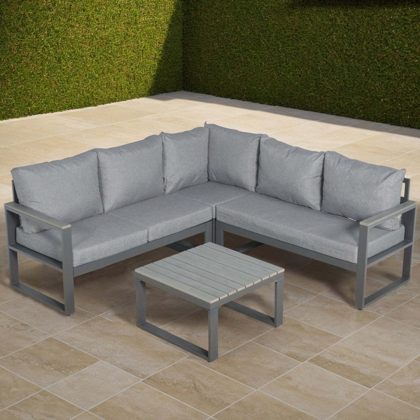 CK-01 Dune Range Square Corner Set Charcoal Aluminium Frame With Grey Cushions