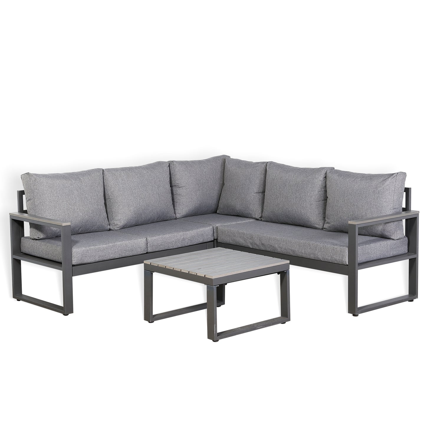 CK-01 Dune Range Square Corner Set Charcoal Aluminium Frame With Grey Cushions