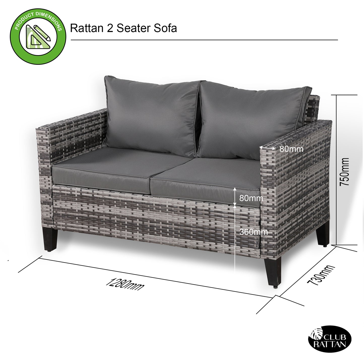 Due in 25/05/25  Palma Range 2-Seater Sofa in Grey Rattan