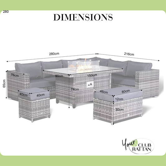 Modern Range Modular Outdoor Corner Sofa Set with Fire Pit Table in Grey Weave