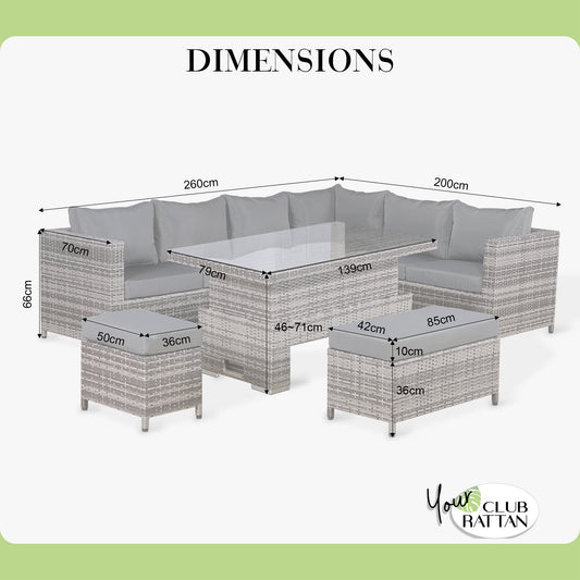 Modern Range Right-Hand Corner Set with Rising Table in Grey Rattan