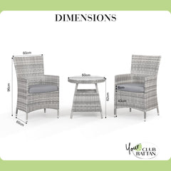 Harmony Range Bistro Set with 2 Armchairs and Side Table in Grey Weave