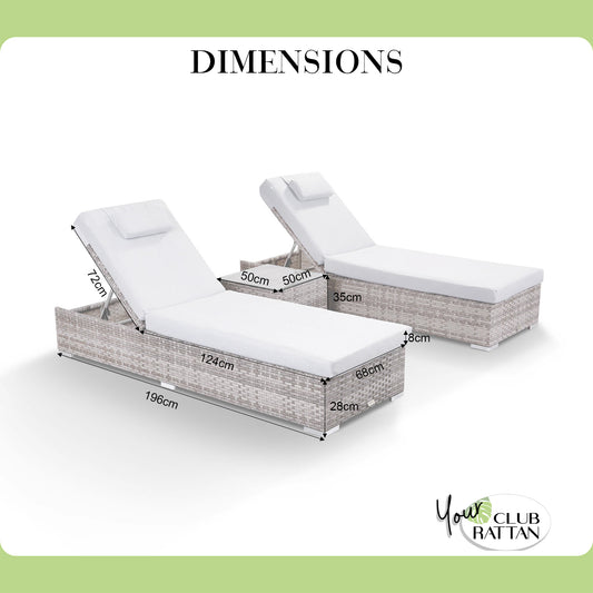 Colette Range Pair Loungers with Side Table in Grey Weave