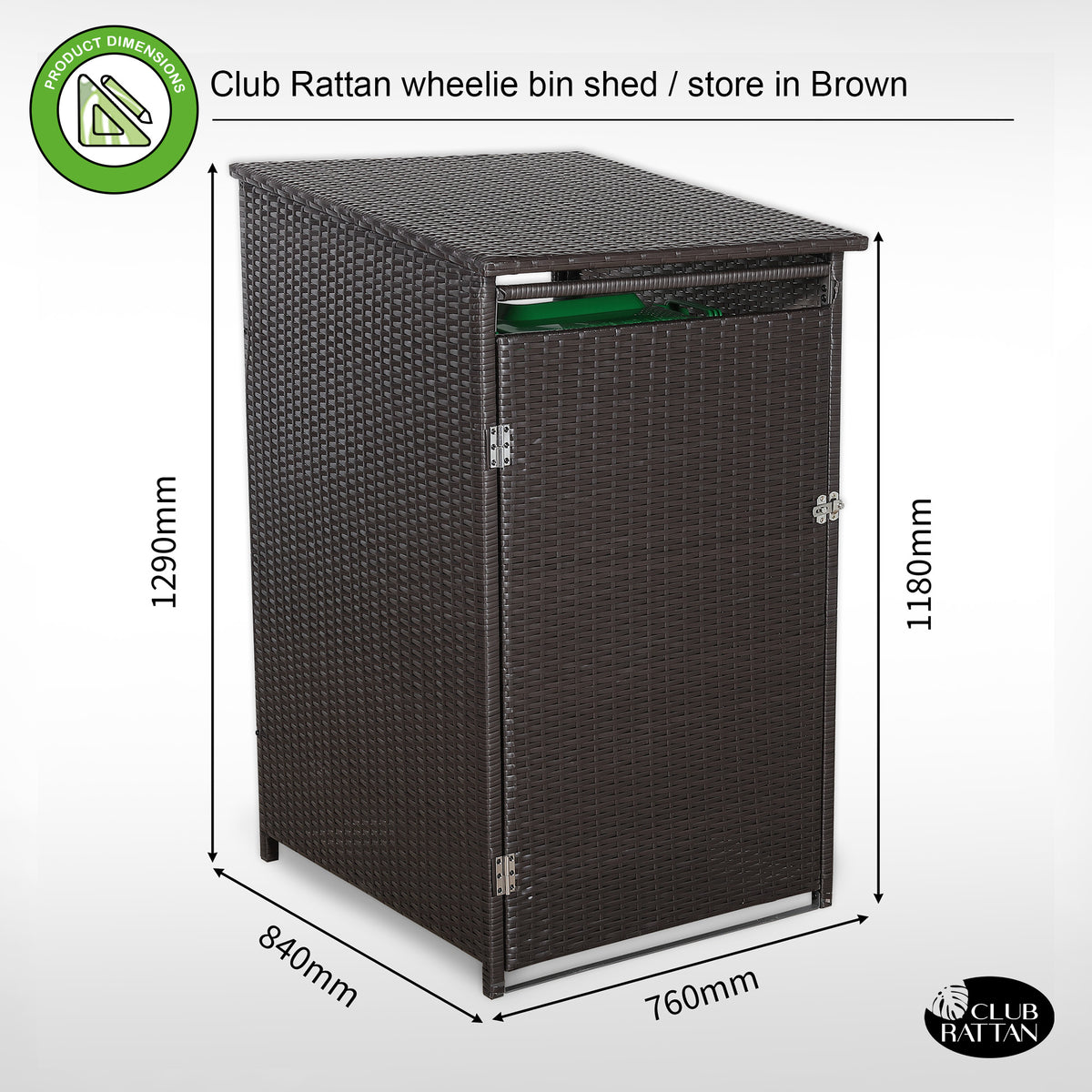 Club Rattan Ebony wheelie bin shed / store in Dark Brown Rattan Weave (WBS-1B)