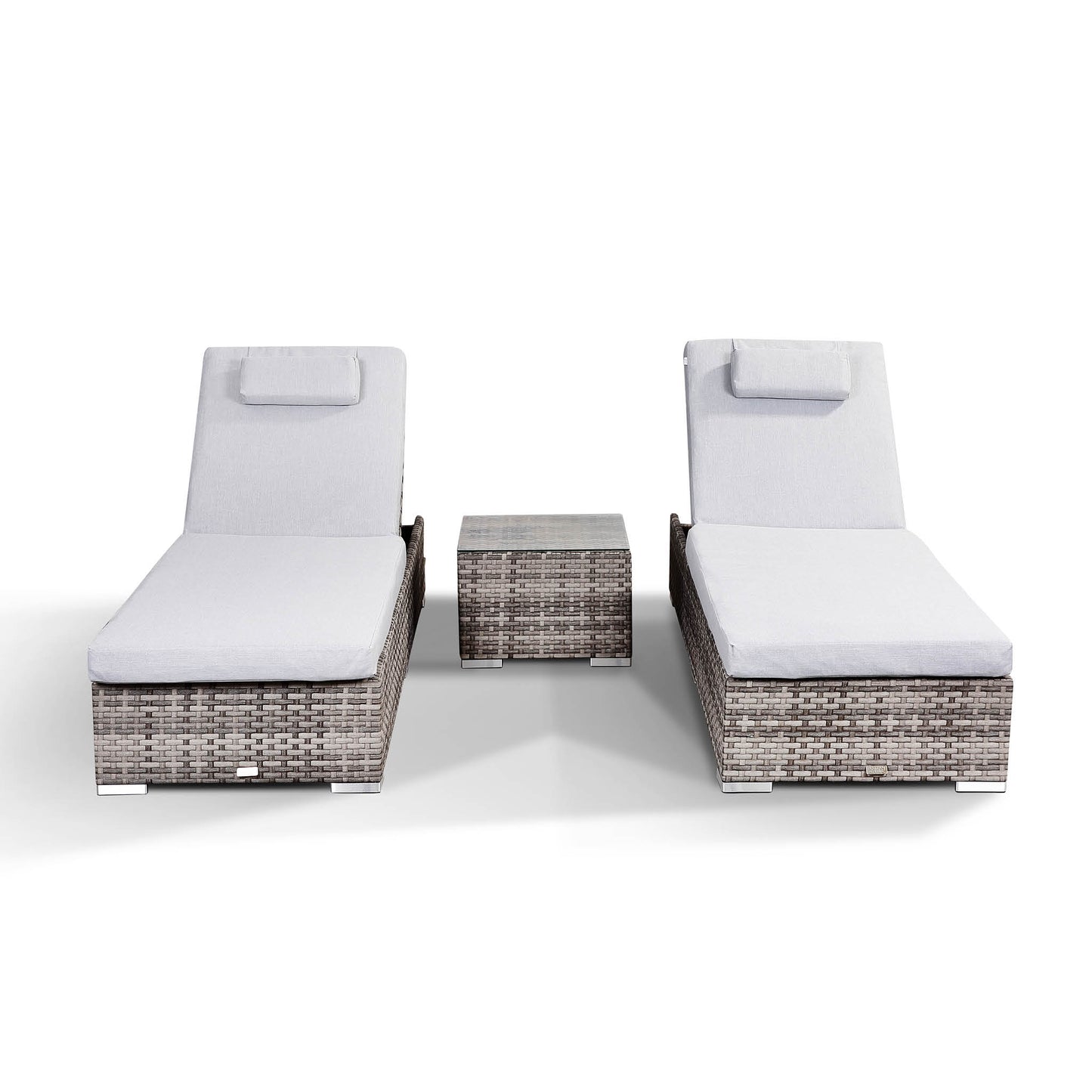 Colette Range Pair Loungers with Side Table in Grey Weave