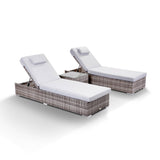 Colette Range Pair Loungers with Side Table in Grey Weave