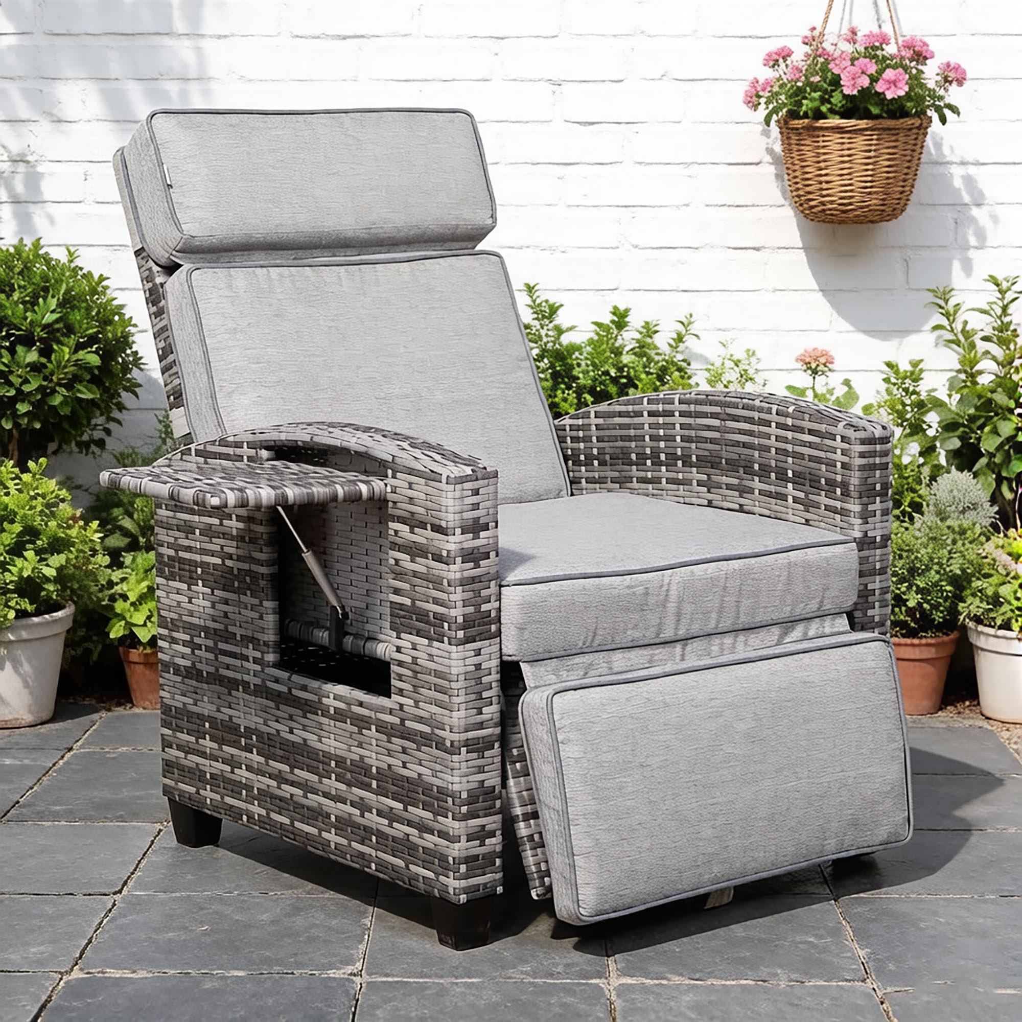 Club Rattan Adjustable Position Height Armchair with Flip Table