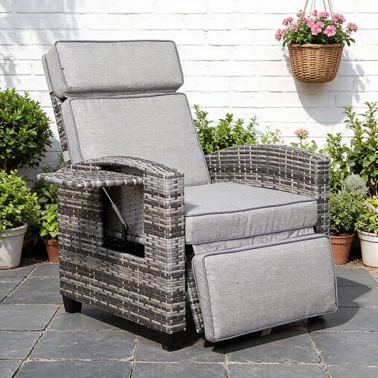 Harmony Range Reclining Armchair with Flip Table in Grey Weave and Grey Cushion
