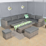 Collete Range Aluminium Frame Modular Corner Sofa Set With Rising Table in Grey