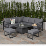AK-01 Hanford Range Square Corner Sofa Set With Rising table - Charcoal Aluminium Frame with Grey cushions