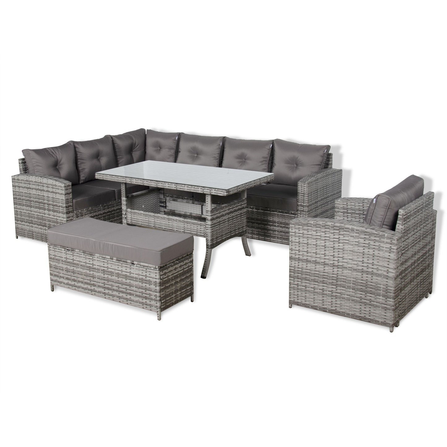 Due in 30/06/25 Henley Range Elite Lhf Corner Sofa Set with Dining Table in Grey Rattan