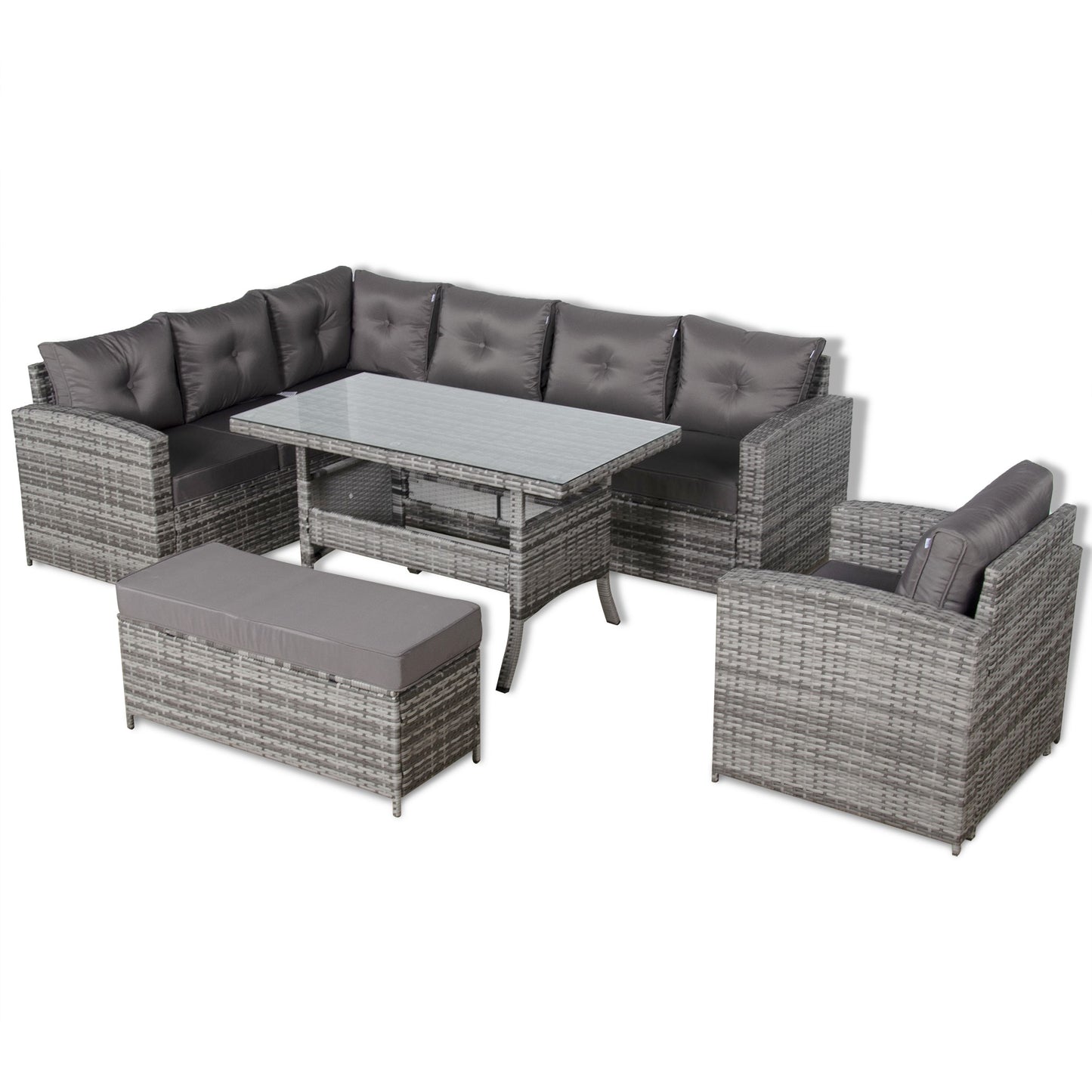 Due in 30/06/25 Henley Range Elite Lhf Corner Sofa Set with Dining Table in Grey Rattan