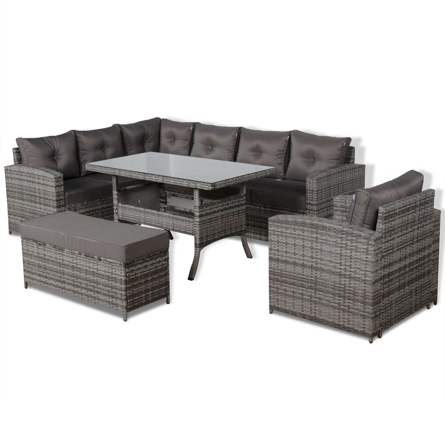Due in 30/06/25 Henley Range Elite Lhf Corner Sofa Set with Dining Table in Grey Rattan
