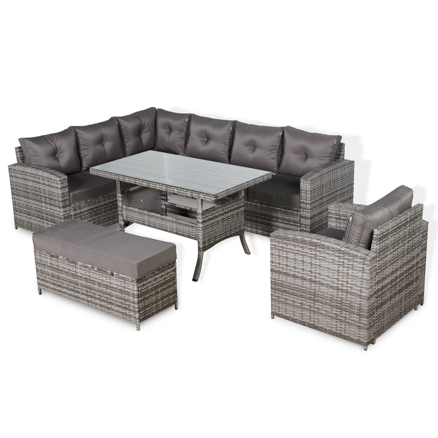 Due in 30/06/25 Henley Range Elite Lhf Corner Sofa Set with Dining Table in Grey Rattan