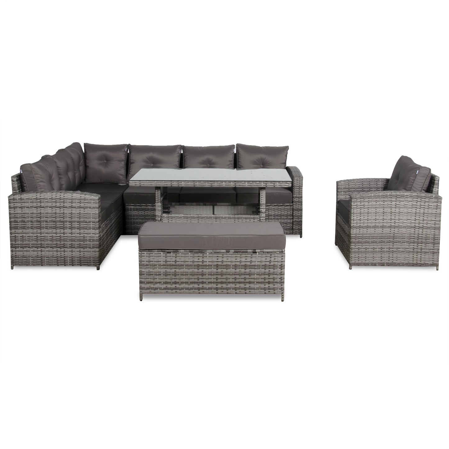 Due in 30/06/25 Henley Range Elite Lhf Corner Sofa Set with Dining Table in Grey Rattan