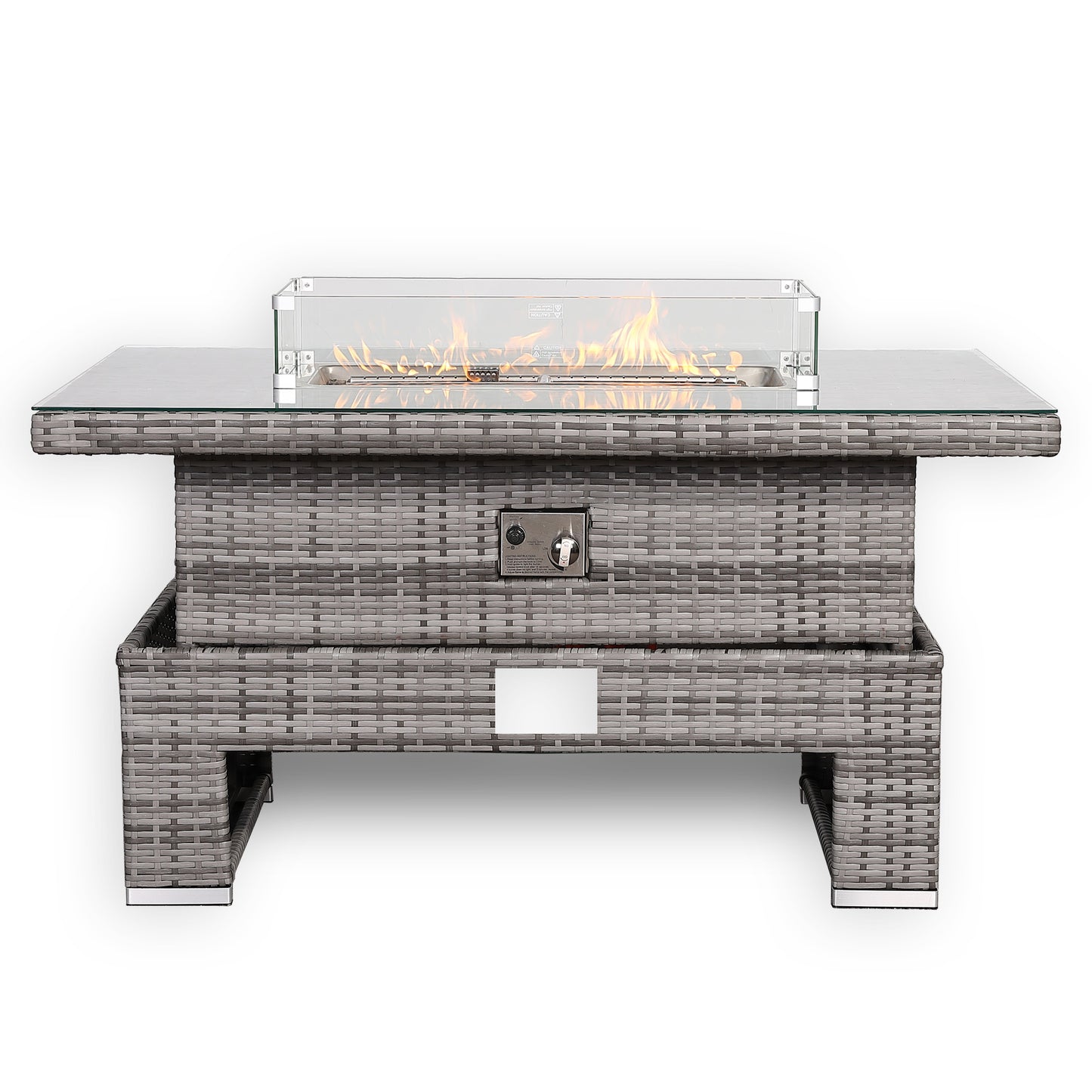 Due in End of September...Harmony Gas Firepit Rising Table with Glass Wind Guard & Lava Rocks, 55,000 BTU