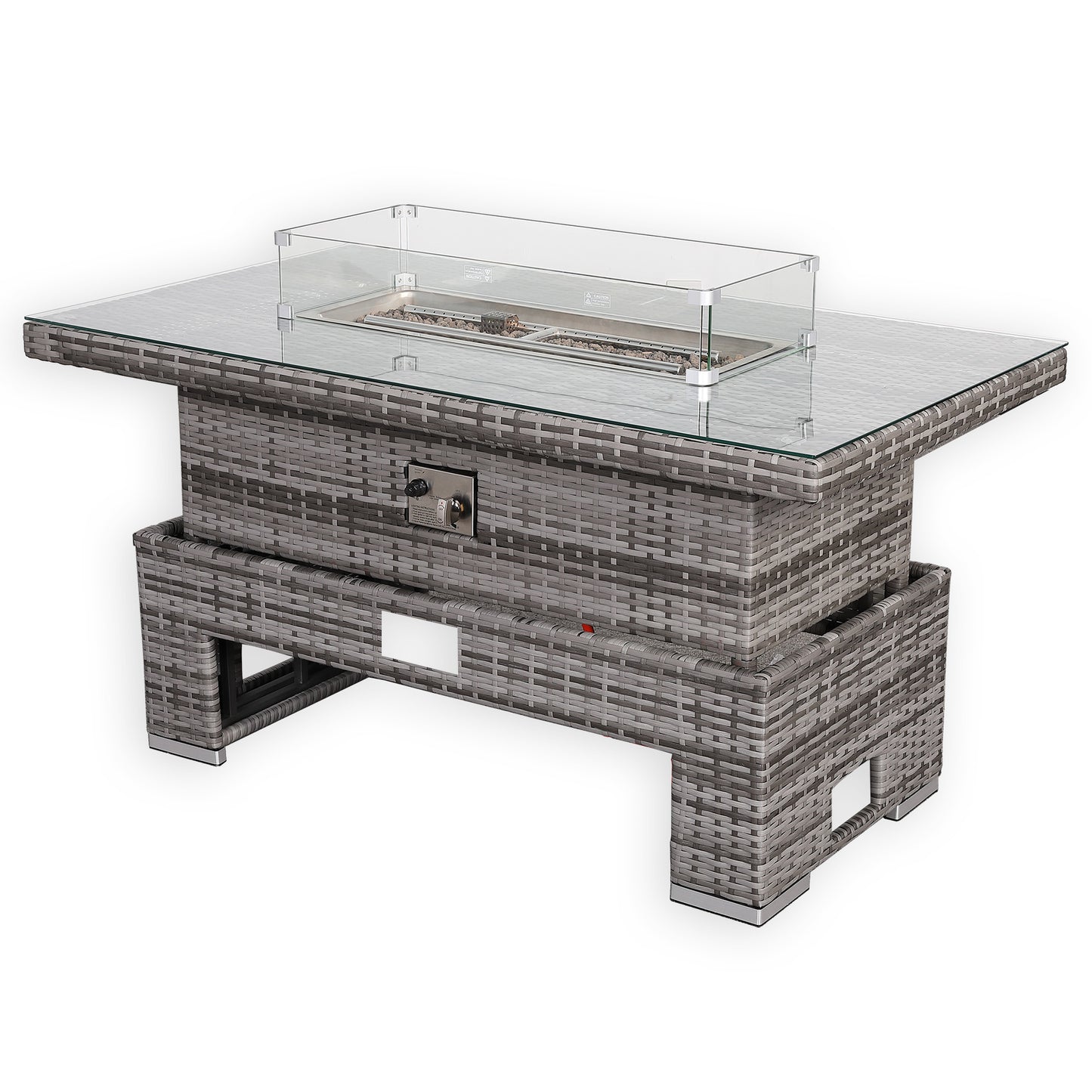 Due in End of September...Harmony Gas Firepit Rising Table with Glass Wind Guard & Lava Rocks, 55,000 BTU