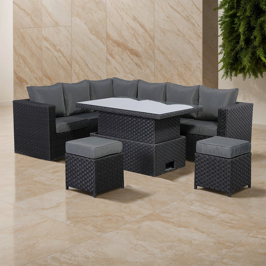 Bath Range Modular Corner Sofa Set with Rising Table in Large Black Rattan Weave (G3M)